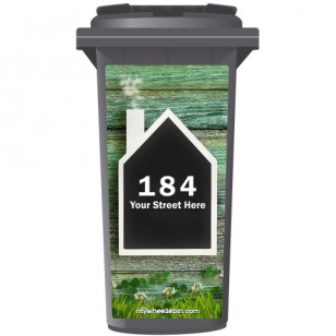 Your House Number Or Name & Street Name On A House Shaped Chalkboard Wheelie Bin Sticker Panel